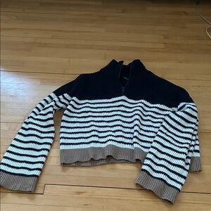 Ribbed navy, white, tan quarter zip